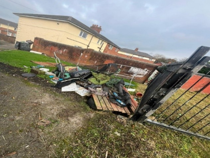 Fly tipping piled up outside the gates of CGA owned land