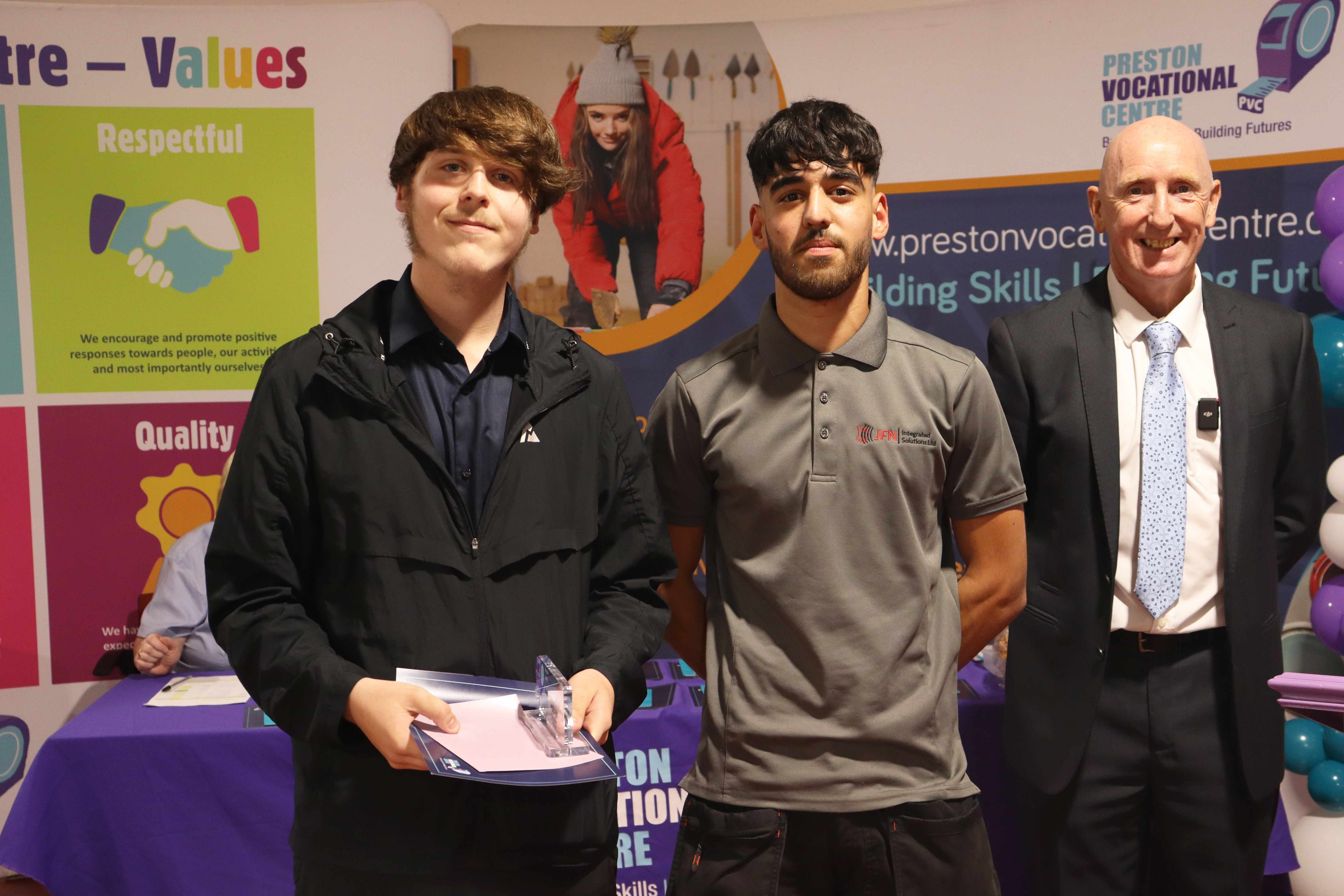 PVC student with the award sponsor and Centre Manager Martin Grayston