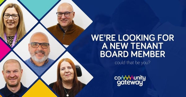 This is an image of our existing Board Members, with the text saying 'We are looking for a new tenant board member'