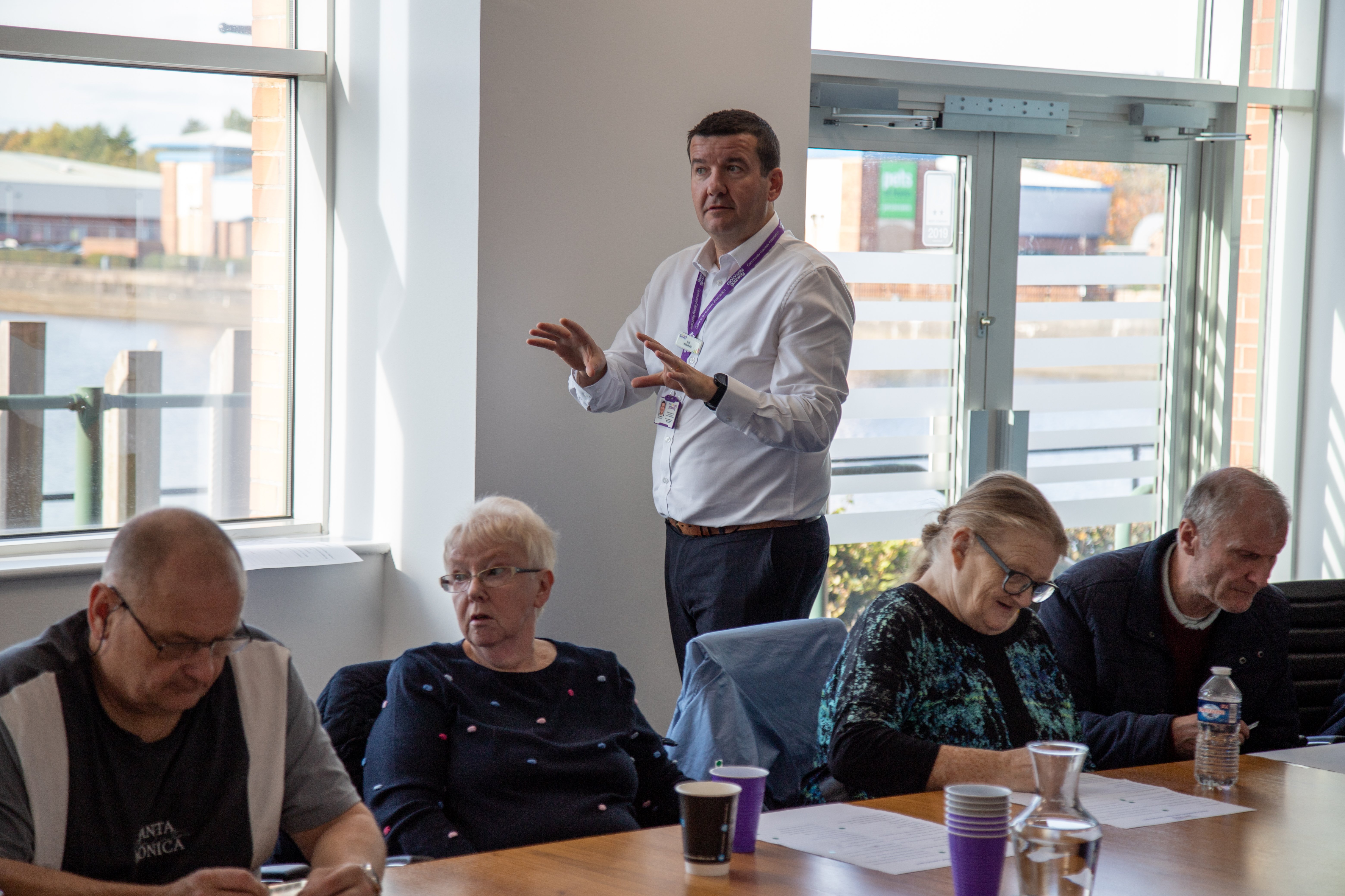 Showing Chief Executive Rob Wakefield speaking to tenants during The Big Conversation